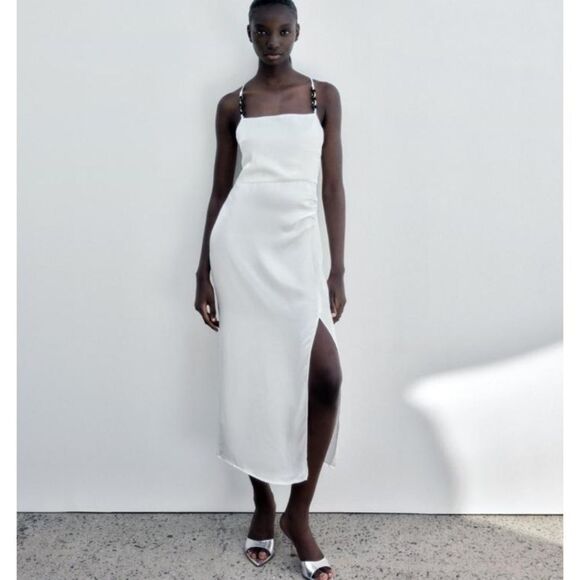 ZARA Chain Strap Satin Midi Dress NWT Sz M - Picture 1 of 10